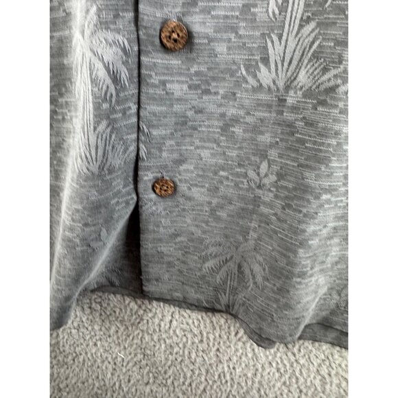 Tommy Bahama Palm Tree Print 100% Silk Button-Up Short Sleeve Shirt Gray Size L - Picture 5 of 9